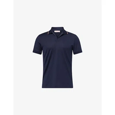 Orlebar Brown Mens Night Iris Felix Tipping Cotton-blend Knit Polo Shirt In Blue