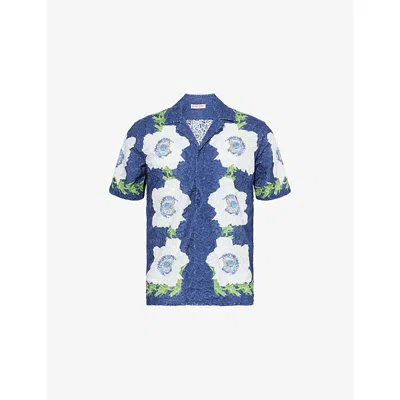 Orlebar Brown Mens Night Iris Maitan Broderie-anglaise Relaxed-fit Cotton Shirt