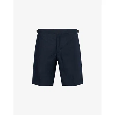 Orlebar Brown Mens Night Iris Norwich Italian Linen Shorts In Blue