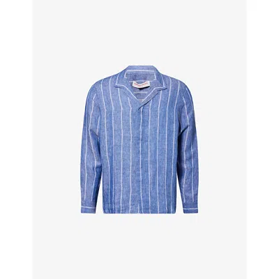 Orlebar Brown Mens Nightfall Blue Stripe Sylvan Striped Linen Shirt