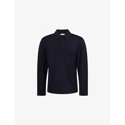 Orlebar Brown Mens Ben Wool Polo Shirt Night Iris Xl In Blue