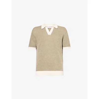 Orlebar Brown Mens  Horton Contrast-trims Wool And Cotton Polo Shirt In Neutral