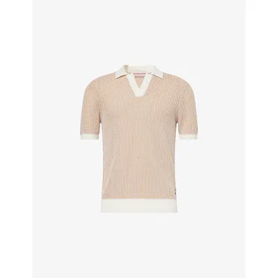 Orlebar Brown Mens Biscuit Horton Cotton-crochet Polo Shirt Xl In Multi