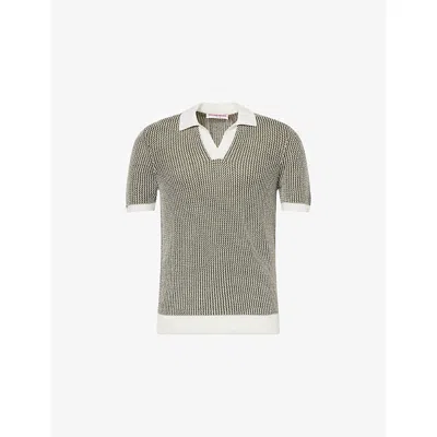 Orlebar Brown Mens Bayleaf Green Horton Ribbed-trim Cotton-crochet Polo Shirt