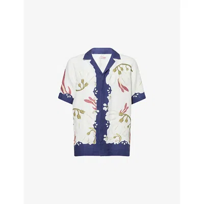 Orlebar Brown Mens Maitan Orchis-print Linen Shirt Night Iris