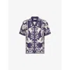 Orlebar Brown Maitan Floral Linen Bowling Shirt In Purple