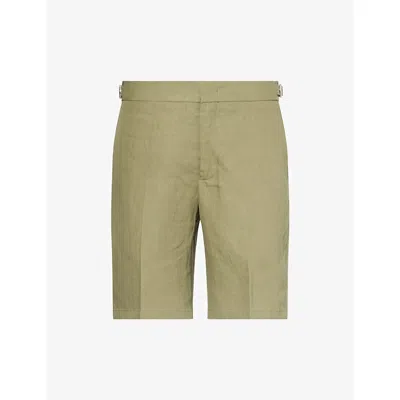Orlebar Brown Mens Herbal Green Norwich Slip-pocket Linen Shorts