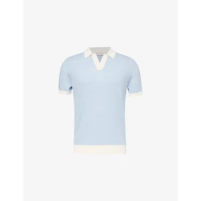 Orlebar Brown Mens  Horton Contrast Short-sleeves Wool And Cotton-blend Polo Shirt In River Blue/white Sand