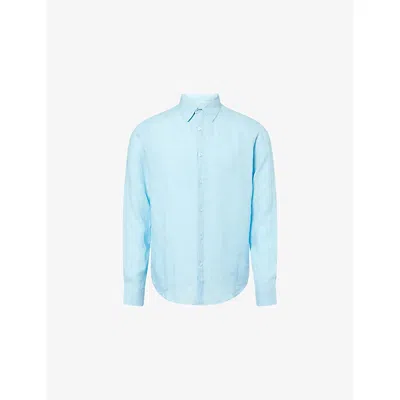 Orlebar Brown Mens Riviera Giles Long-sleeves Linen Shirt Xxxl In Blue