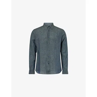 Orlebar Brown Mens Justin Long-sleeve Linen Shirt Saltwater Blue