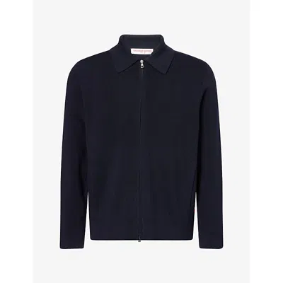 Orlebar Brown Mens Shelby Merino-wool Cardigan Night Iris Xxl In Blue