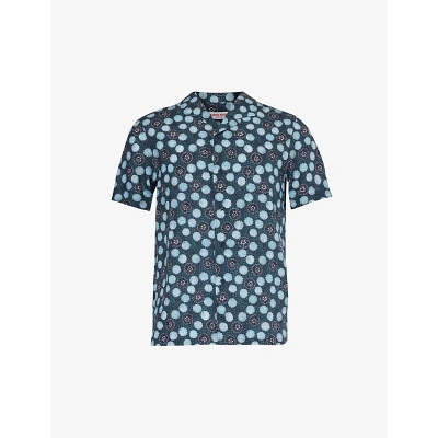 Orlebar Brown Mens Springfield Blue Hibbert Graphic-print Regular-fit Woven Shirt