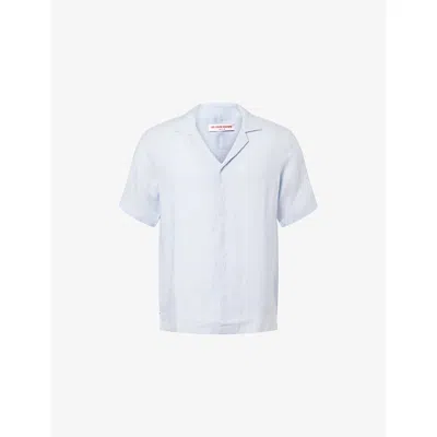 Orlebar Brown Mens Surfside Blue Maitan Short-sleeve Linen Shirt