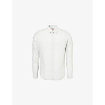 Orlebar Brown Mens  Giles Long-sleeve Linen Shirt In White Jade/white