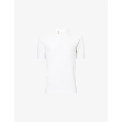 Orlebar Brown Mens Roddy Open Mesh-stitch Woven Polo Shirt White