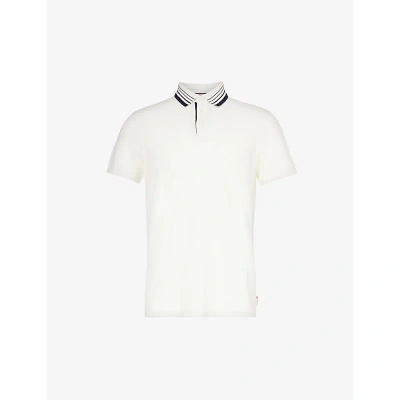 Orlebar Brown Mens White Sand Contrast-trim Cotton-blend Polo Shirt