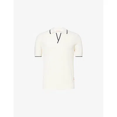Orlebar Brown Mens White Sand Horton Stripe-trim Wool Polo Shirt