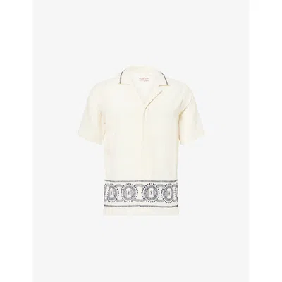 Orlebar Brown Mens White Sand/night Iris Maitan Cirqua Embroidery Cotton-knit Shirt