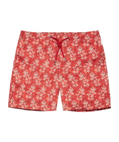 Orlebar Brown Mid-length Bamboo Print Drawcord Swim Shorts In Summer Red/white Sand