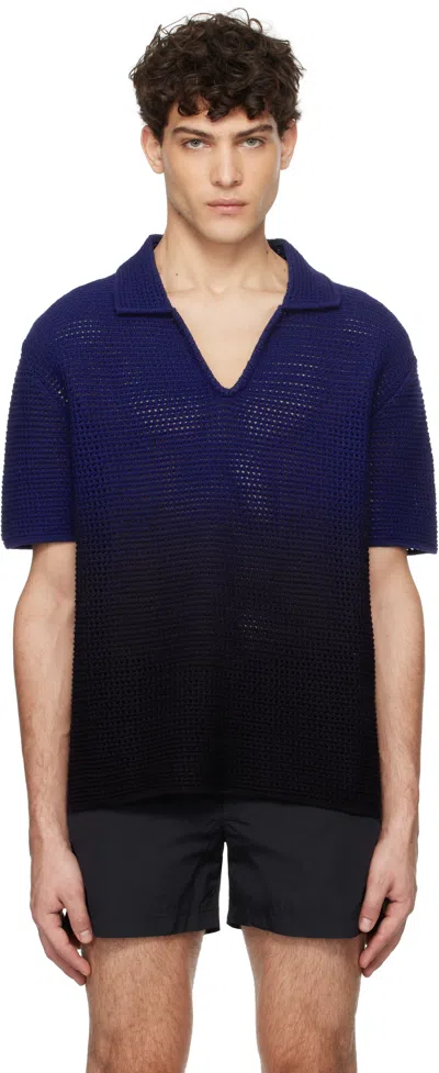 Orlebar Brown Navy Batten Polo In River Blue/nightiris