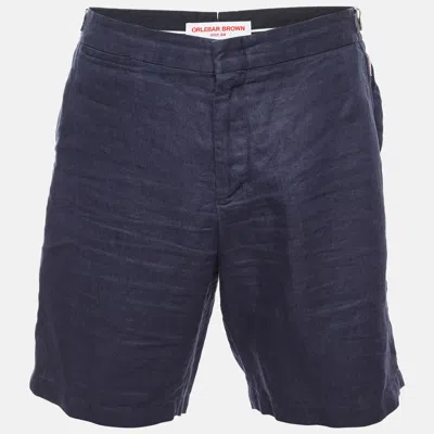 Pre-owned Orlebar Brown Navy Blue Linen Shorts L/waist 34"