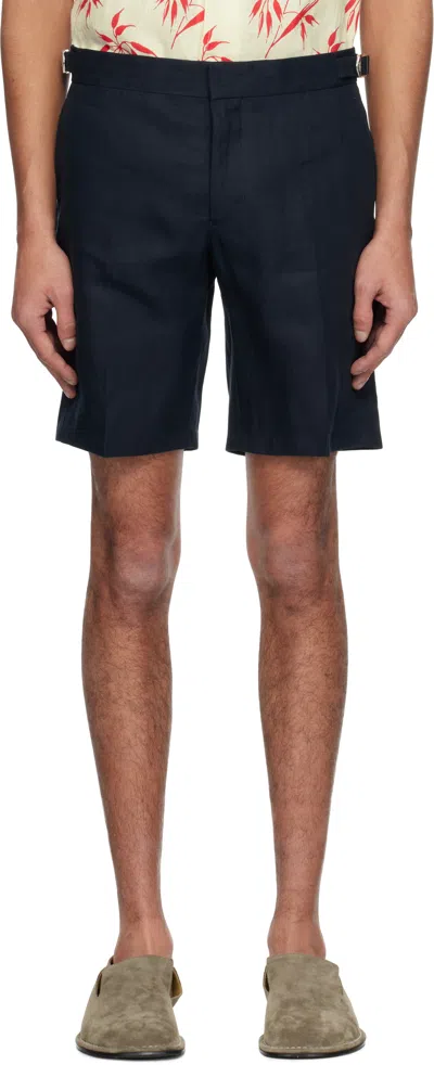 Orlebar Brown Navy Norwich Italian Linen Shorts In Night Iris