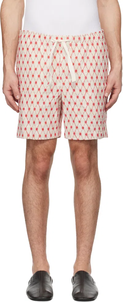 Orlebar Brown Off-white & Red Alex Shorts In Summer Red/wht Sand