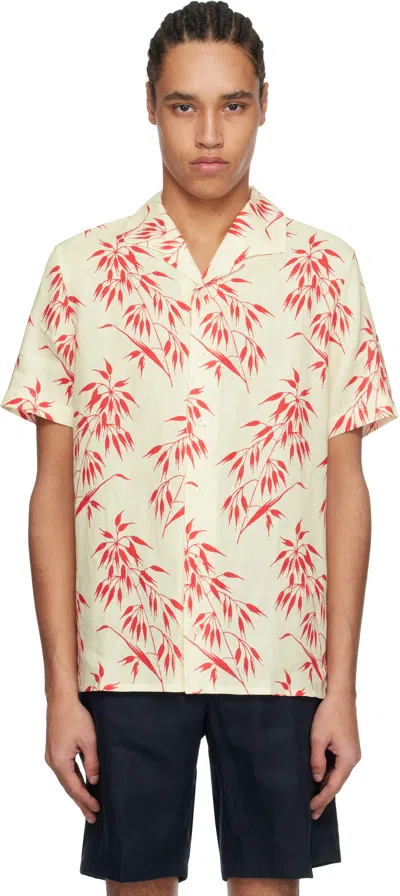 Orlebar Brown Off-white & Red Hibbert Linen Shirt In White Sand/summerred