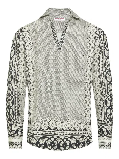 Orlebar Brown Patterned Linen Polo Shirt In White