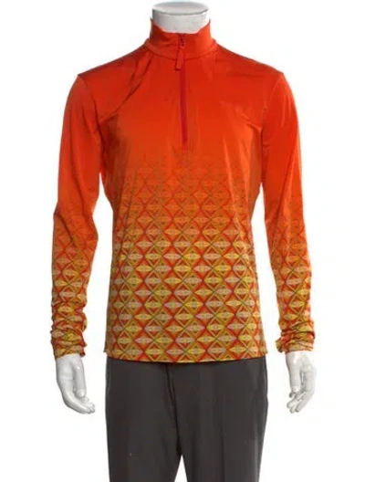 Pre-owned Orlebar Brown Printed Mock Neck Polo Sweater In Orange
