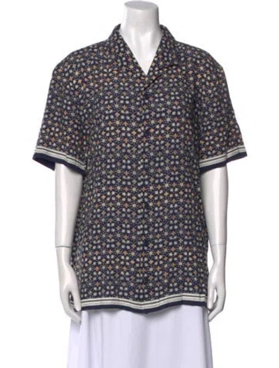 Pre-owned Orlebar Brown Printed Short Sleeve Button-up Top In Blue