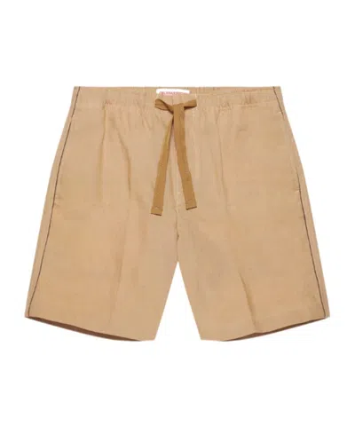 Orlebar Brown Relaxed Fit Piping Seam Linen Drawcord Shorts In Nude
