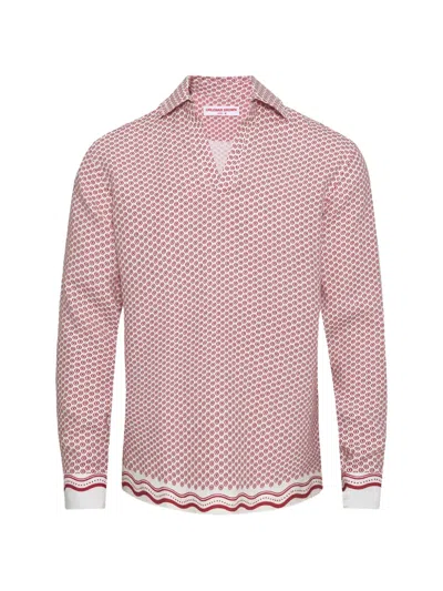 Orlebar Brown Ridley Linen Printed Linen Resort Shirt In White Sand And Vermillion