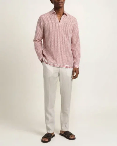 Orlebar Brown Ridley Linen Printed Linen Resort Shirt In White Sand And Vermillion