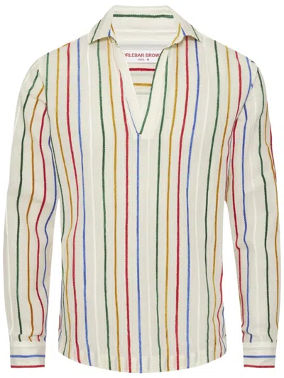 Orlebar Brown Ridley Chenille-trimmed Cotton-blend Voile Shirt In Multi