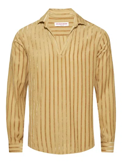 Orlebar Brown Ridley Tonal-stripe Chenille Shirt In Brown