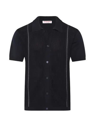 Orlebar Brown Roddy Relaxed Fit Chevron Stripe Knitted Shirt In Black