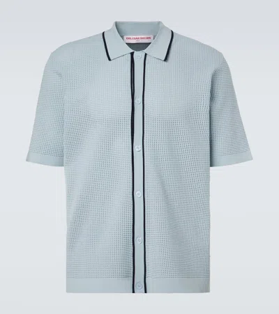 Orlebar Brown Roddy Waffle-knit Bowling Shirt In Blue