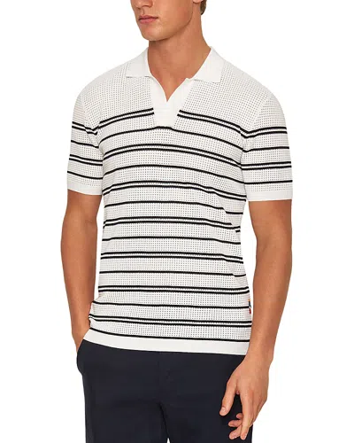 Orlebar Brown Roddy Waffle Knit Mesh Ribbon Stripe Classic Fit Polo Shirt In White/night Iris