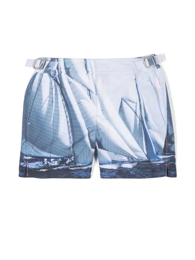 Orlebar Brown Kids' Blue Russell Sailing Print Swim Shorts