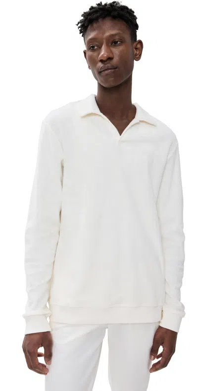 Orlebar Brown Santino Terry Long Sleeve Polo White Sand