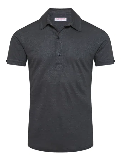 Orlebar Brown Sebastian Linen Short-sleeve Polo Shirt In Gray