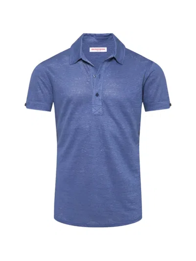 Orlebar Brown Sebastian Linen Tailored Fit Linen Polo Shirt In Blue