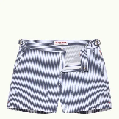 Orlebar Brown Setter Slim-fit Short-length Striped Seersucker Swim Shorts In Blue