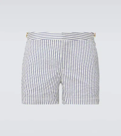 Orlebar Brown Setter Striped Swim Trunks In Wht Sand/rvr Bluestr