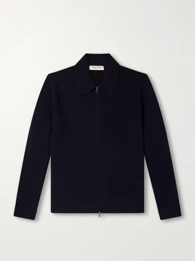 Orlebar Brown Shelby Ribbed Merino Wool Zip-up Sweater In Blue