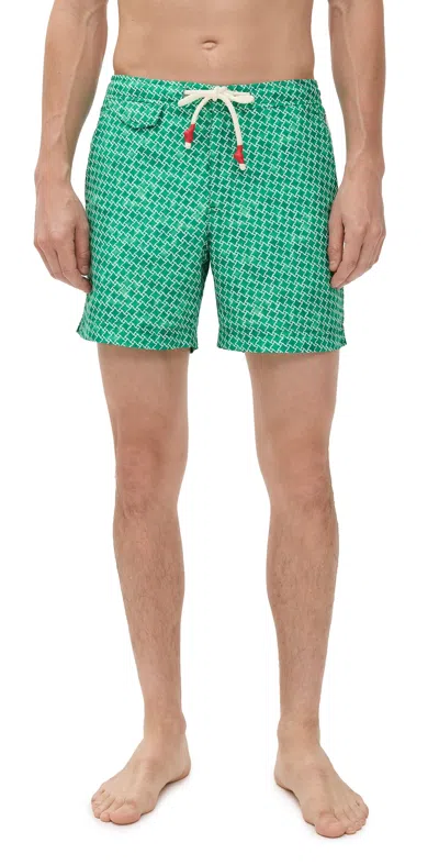 Orlebar Brown Standard High Low Geo Swim Shorts 6 Caddie Green