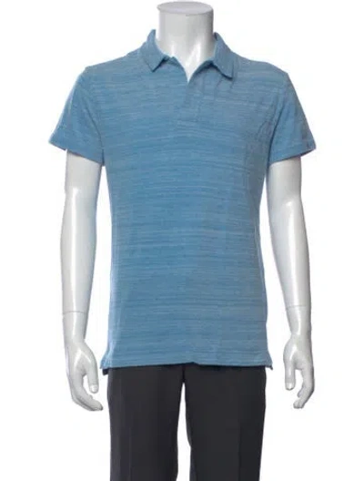 Pre-owned Orlebar Brown Striped Collar Polo Shirt In Blue