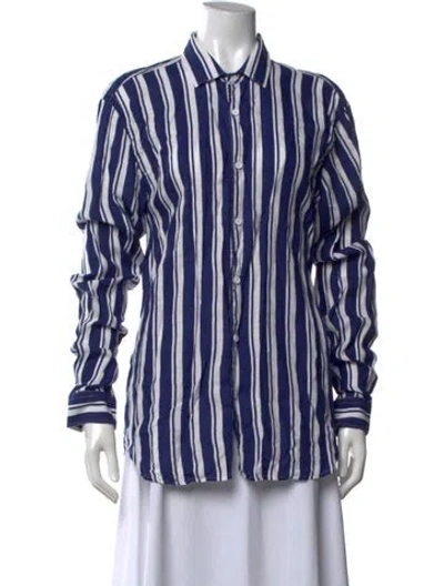 Pre-owned Orlebar Brown Striped Long Sleeve Button-up Top In Blue