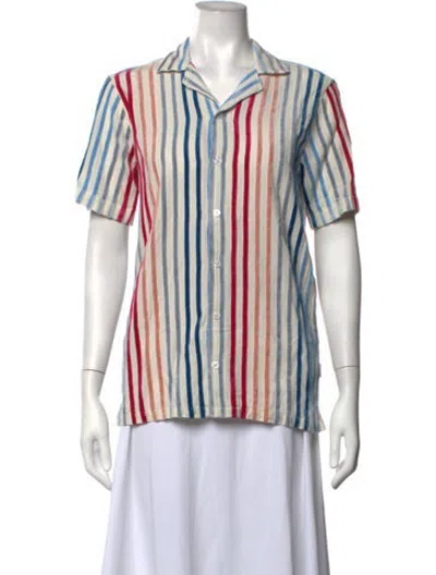 Pre-owned Orlebar Brown Striped Short Sleeve Top In White